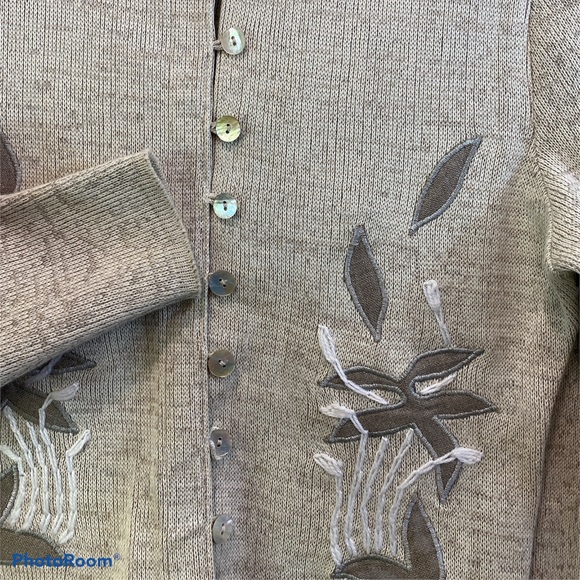 Cotton/Linen Blend Button Up Cardigan Embroidered - Picture 6 of 7